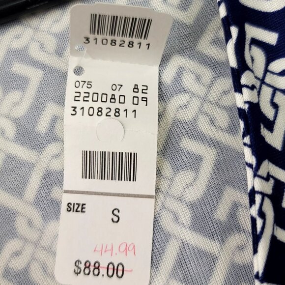 Talbots Small V-Neck Wrap Style Geometric Top Navy White Classic New Tags - Picture 7 of 10